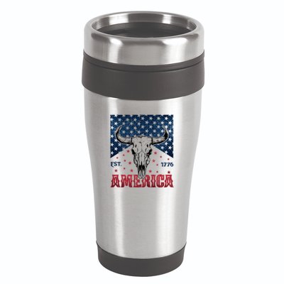Western Cow Skull America Est 1776 16oz Travel Tumbler