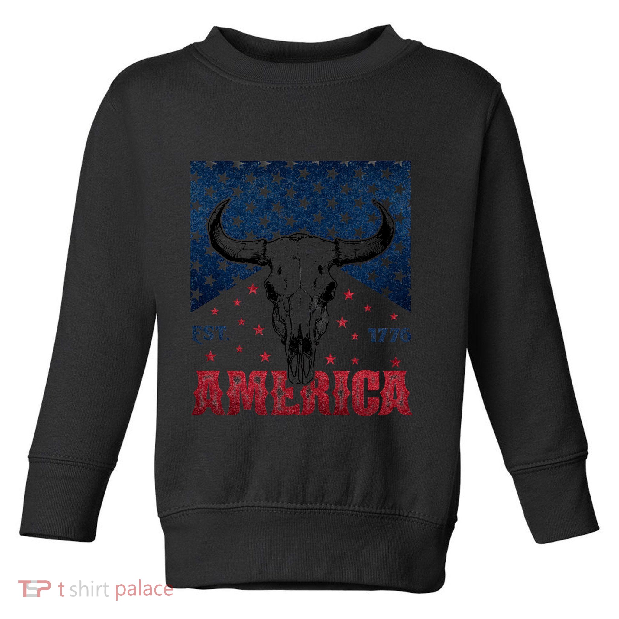 Western Cow Skull America Est 1776 Toddler Sweatshirt