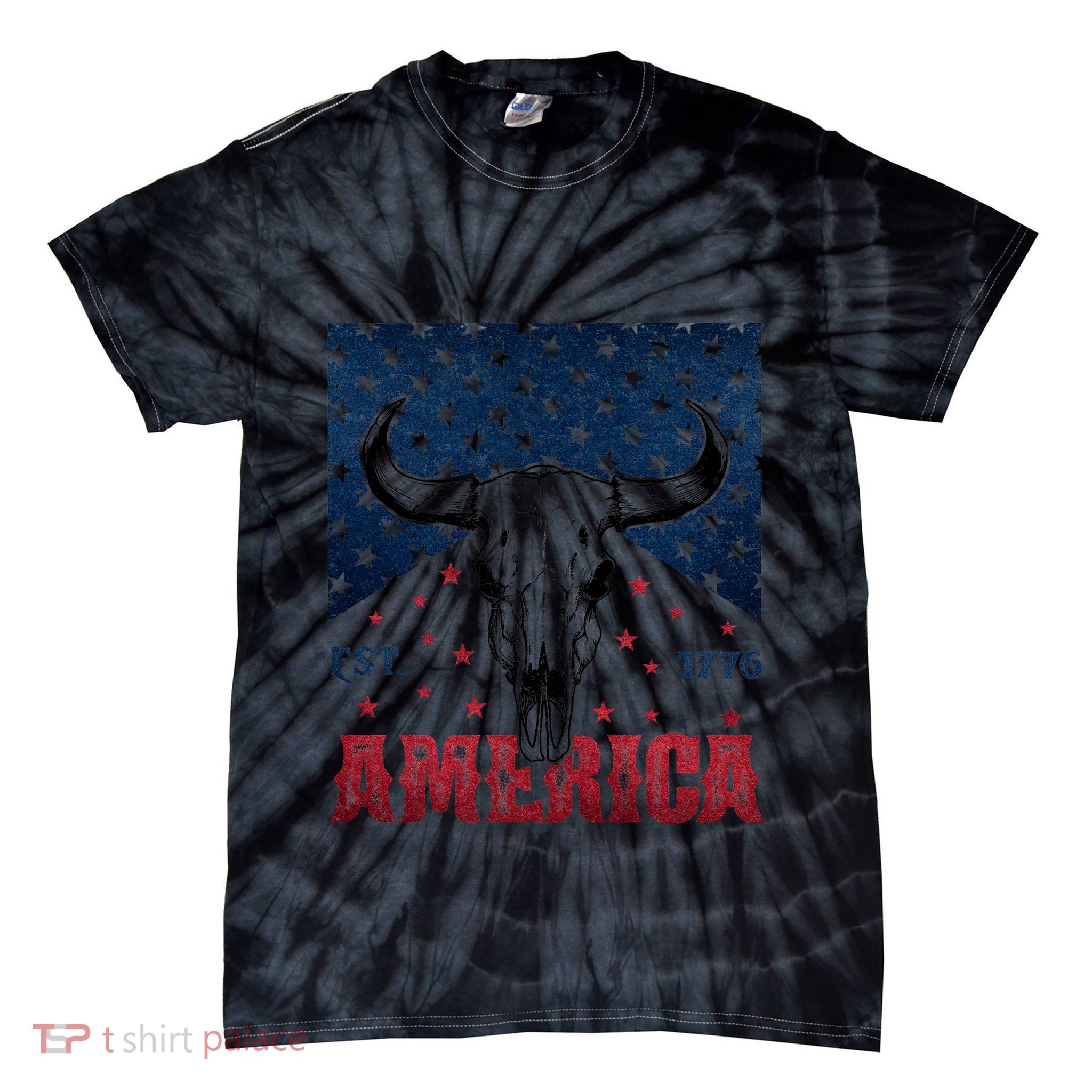 Western Cow Skull America Est 1776 Tie-Dye T-Shirt
