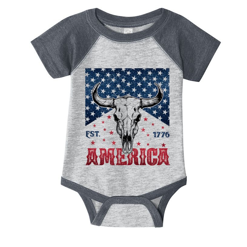 Western Cow Skull America Est 1776 Infant Baby Jersey Bodysuit