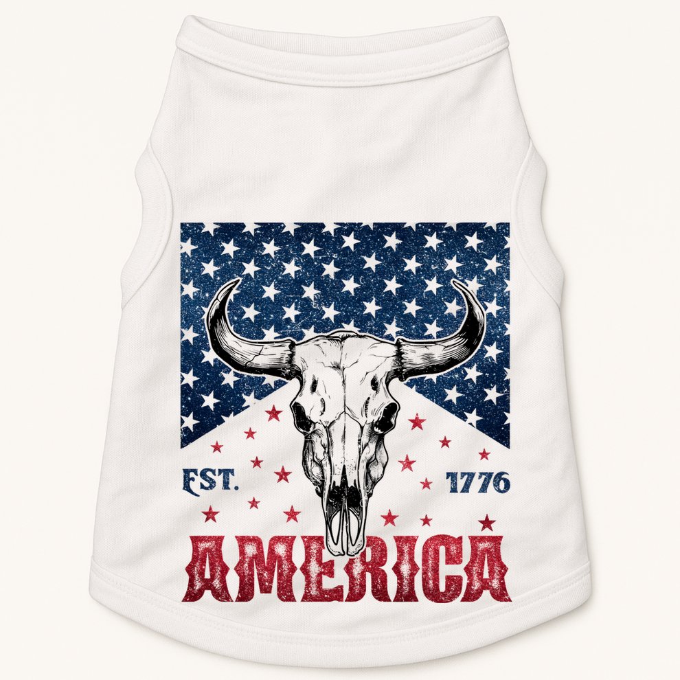 Western Cow Skull America Est 1776 Doggie Tank