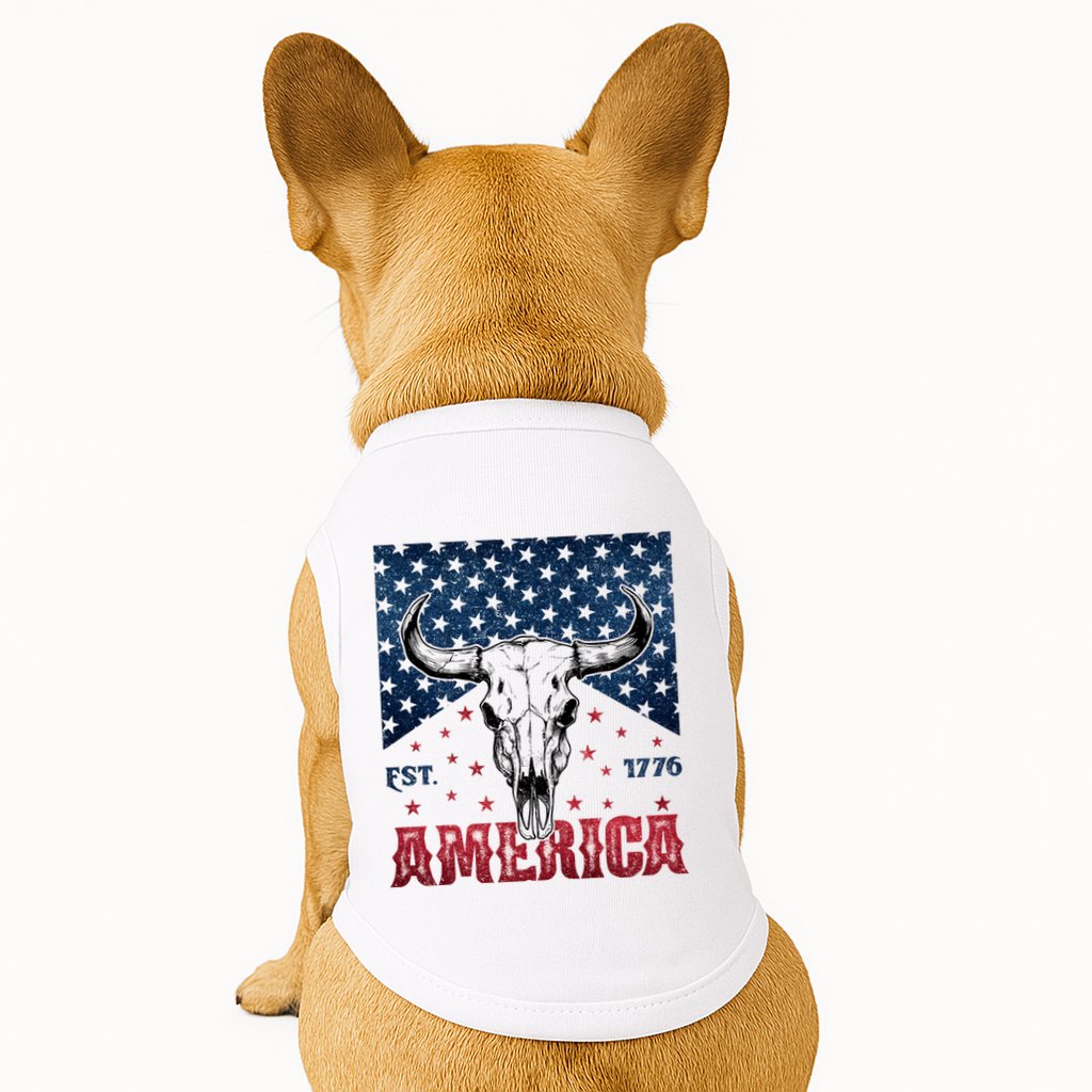 Western Cow Skull America Est 1776 Doggie Tank