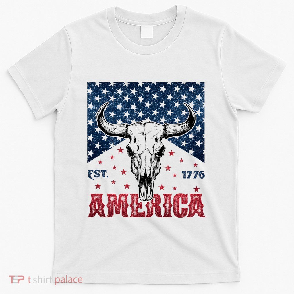 Western Cow Skull America Est 1776 T-Shirt
