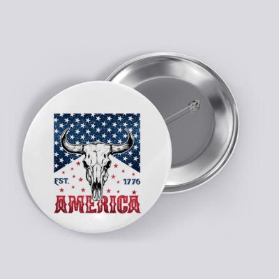 Western Cow Skull America Est 1776 Button