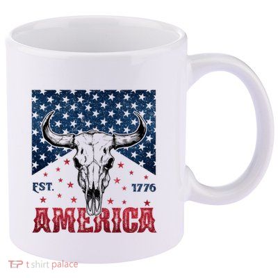 Western Cow Skull America Est 1776 11oz C Handle Ceramic Mug