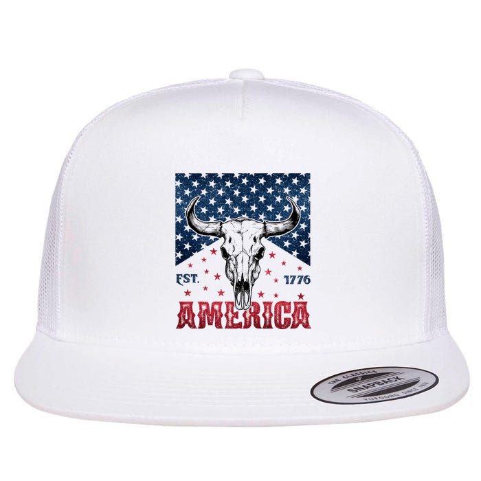 Western Cow Skull America Est 1776 Flatbill Hat