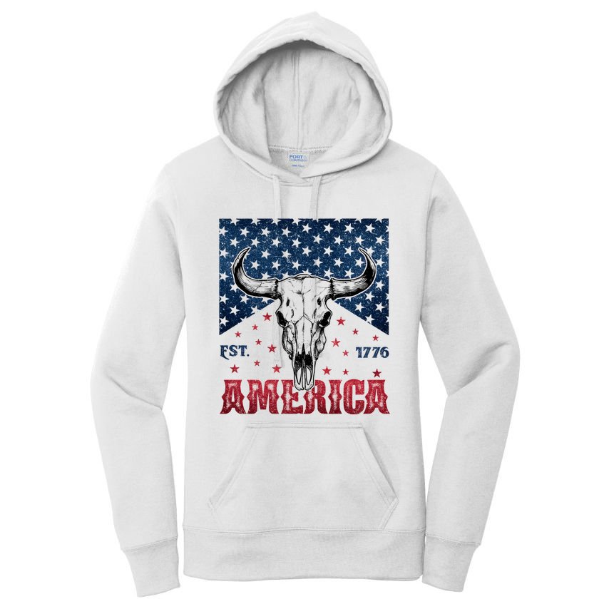 Western Cow Skull America Est 1776 Women's Pullover Hoodie