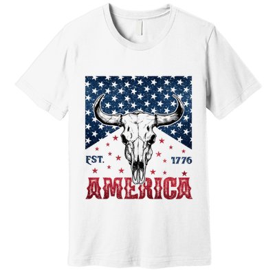 Western Cow Skull America Est 1776 Premium T-Shirt
