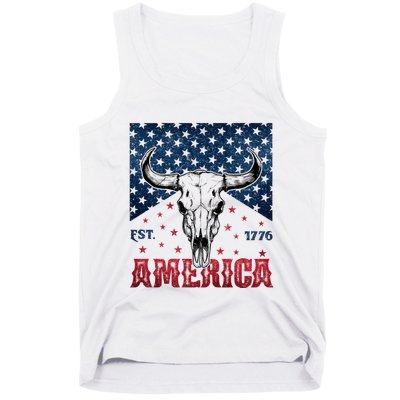 Western Cow Skull America Est 1776 Tank Top