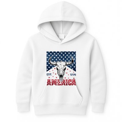 Western Cow Skull America Est 1776 Kids Hoodie