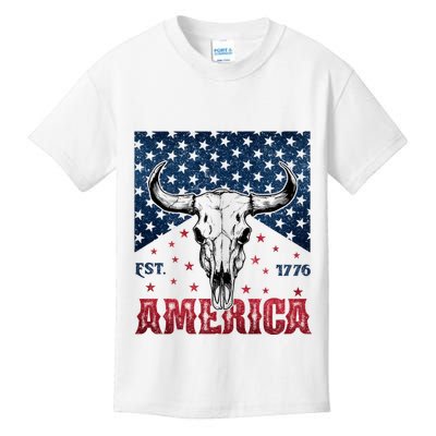 Western Cow Skull America Est 1776 Kids T-Shirt