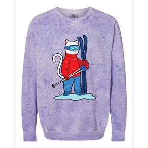 Winter Cat Ski Skier Skiing Cute Gift Colorblast Crewneck Sweatshirt