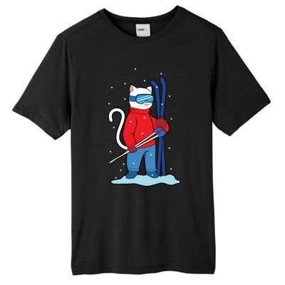 Winter Cat Ski Skier Skiing Cute Gift Tall Fusion ChromaSoft Performance T-Shirt