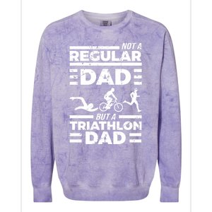 World Coolest Triathlon Dad For Triathlete Daddy Gift Colorblast Crewneck Sweatshirt