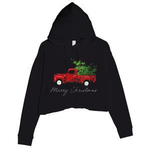 Wagon Christmas Tree On Car Xmas Vacation Crop Fleece Hoodie