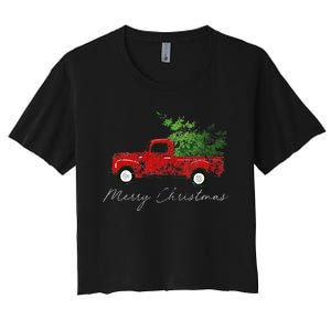 Wagon Christmas Tree On Car Xmas Vacation Women's Crop Top Tee