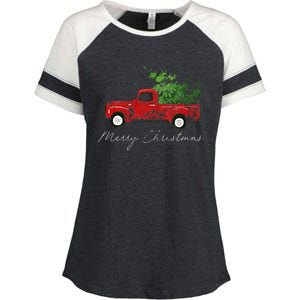 Wagon Christmas Tree On Car Xmas Vacation Enza Ladies Jersey Colorblock Tee