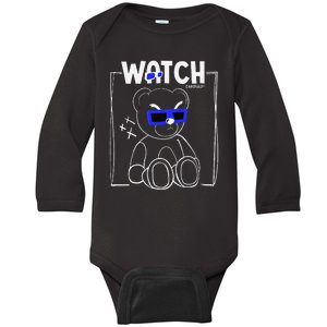 Watch Carefully Teddy Bear Minimalist Streetwear Design Baby Long Sleeve Bodysuit