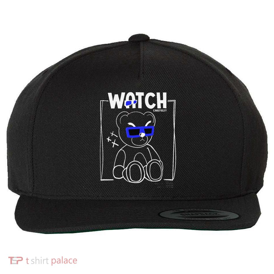 Watch Carefully Teddy Bear Minimalist Streetwear Design Wool Snapback Cap