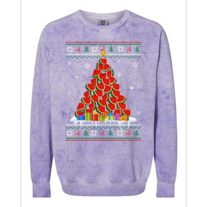 Watermelon Christmas Tree Funny Ugly Christmas Sweater Colorblast Crewneck Sweatshirt