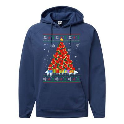 Watermelon Christmas Tree Funny Ugly Christmas Sweater Performance Fleece Hoodie