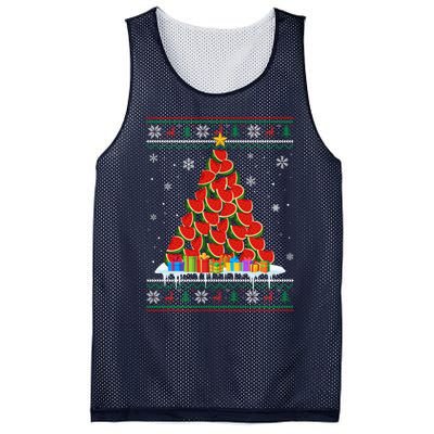 Watermelon Christmas Tree Funny Ugly Christmas Sweater Mesh Reversible Basketball Jersey Tank