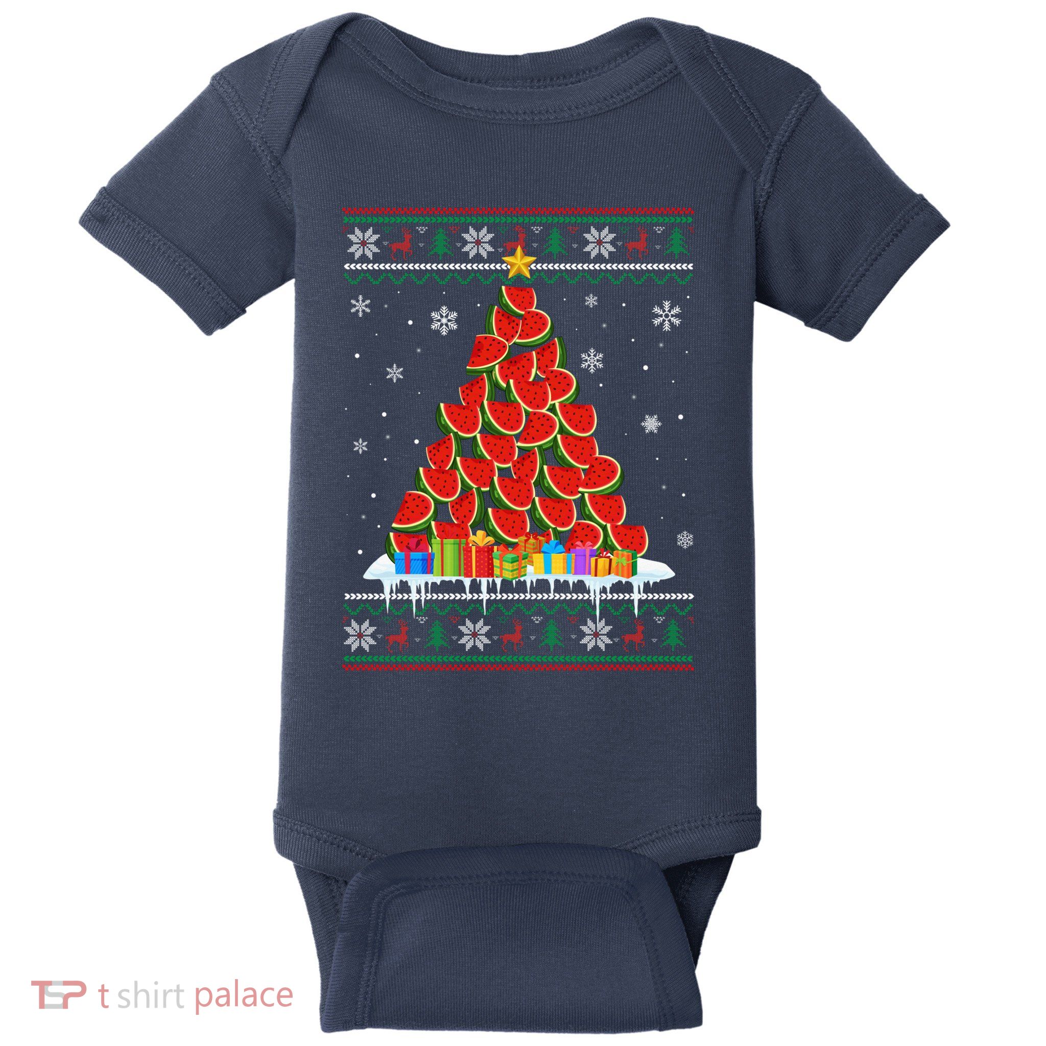 Watermelon Christmas Tree Funny Ugly Christmas Sweater Baby Bodysuit