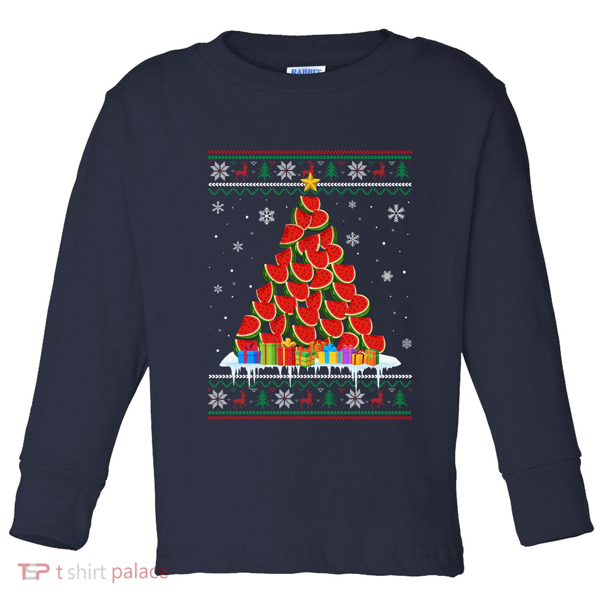 Watermelon Christmas Tree Funny Ugly Christmas Sweater Toddler Long Sleeve Shirt