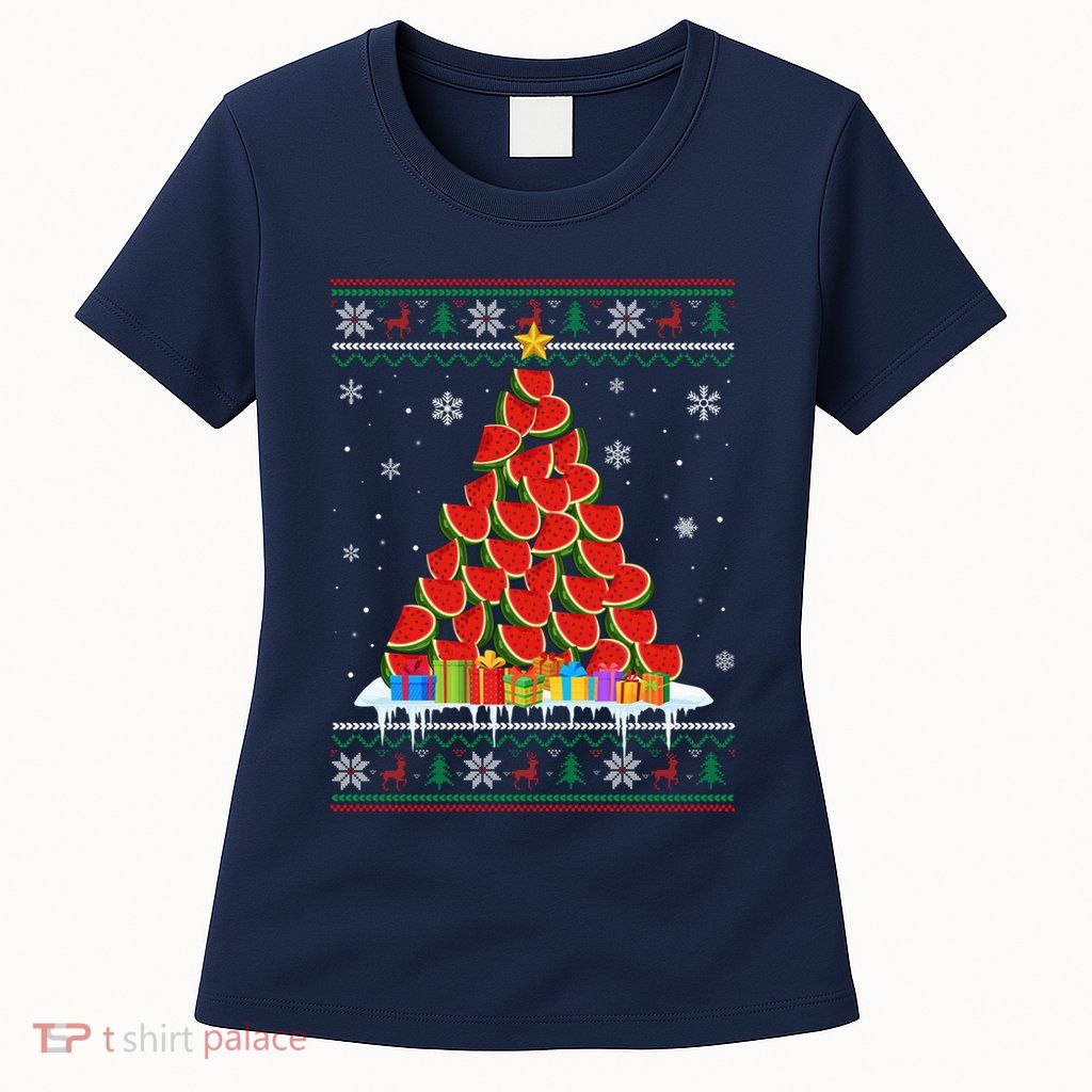Watermelon Christmas Tree Funny Ugly Christmas Sweater Womens T-Shirt