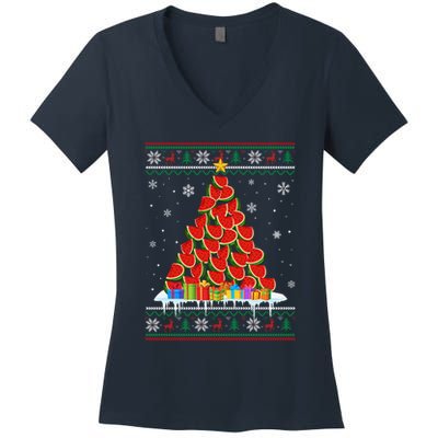 Watermelon Christmas Tree Funny Ugly Christmas Sweater Women's V-Neck T-Shirt
