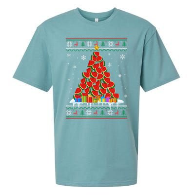 Watermelon Christmas Tree Funny Ugly Christmas Sweater Sueded Cloud Jersey T-Shirt