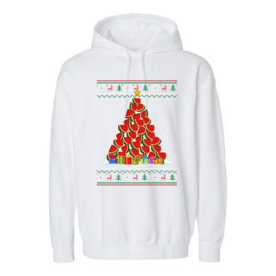 Watermelon Christmas Tree Funny Ugly Christmas Sweater Garment-Dyed Fleece Hoodie