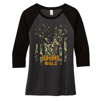 Walz Camo Tim Walz Camo Harris Walz 2024 Tim Waltz Camo Women's Tri-Blend 3/4-Sleeve Raglan Shirt