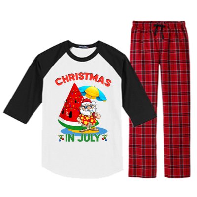 Watermelon Christmas Tree Christmas In July Summer Vacation Raglan Sleeve Pajama Set