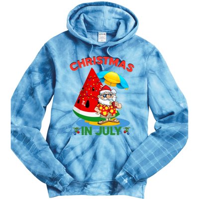 Watermelon Christmas Tree Christmas In July Summer Vacation Tie Dye Hoodie