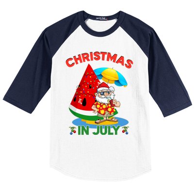 Watermelon Christmas Tree Christmas In July Summer Vacation Baseball Sleeve Shirt