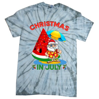 Watermelon Christmas Tree Christmas In July Summer Vacation Tie-Dye T-Shirt