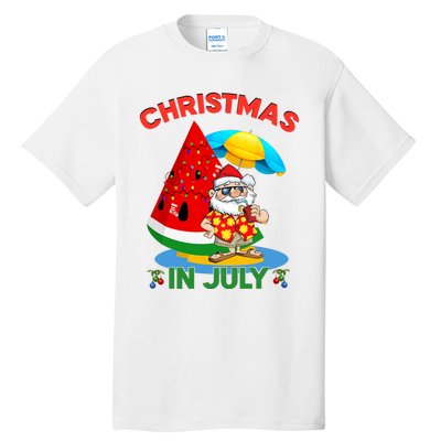 Watermelon Christmas Tree Christmas In July Summer Vacation Tall T-Shirt