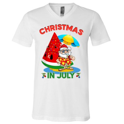 Watermelon Christmas Tree Christmas In July Summer Vacation V-Neck T-Shirt