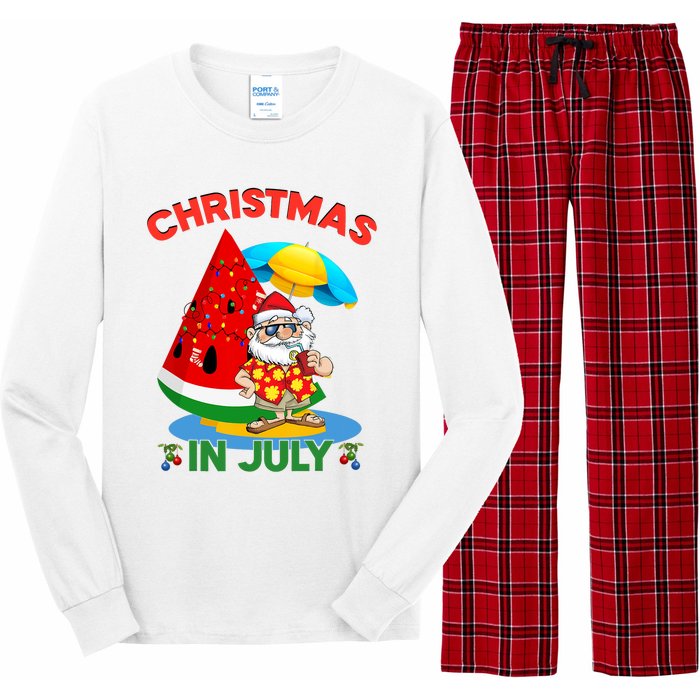 Watermelon Christmas Tree Christmas In July Summer Vacation Long Sleeve Pajama Set