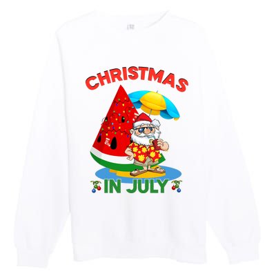 Watermelon Christmas Tree Christmas In July Summer Vacation Premium Crewneck Sweatshirt