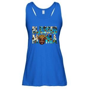 Western Cowhide Turquoise Scottish Highland Hairy Cow Lover Meaningful Gift Ladies Essential Flowy Tank