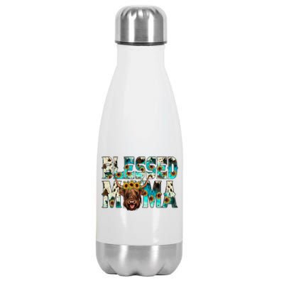 Western Cowhide Turquoise Scottish Highland Hairy Cow Lover Meaningful Gift Stainless Steel Insulated Water Bottle