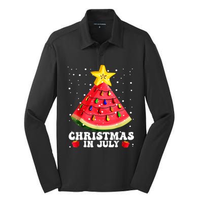 Watermelon Christmas Tree Christmas In July Gift Design Silk Touch Performance Long Sleeve Polo