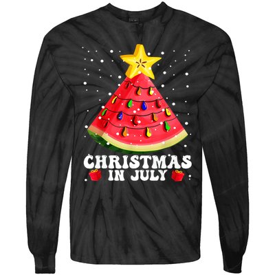 Watermelon Christmas Tree Christmas In July Gift Design Tie-Dye Long Sleeve Shirt