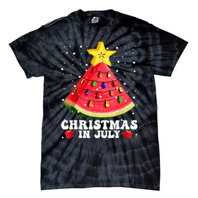 Watermelon Christmas Tree Christmas In July Gift Design Tie-Dye T-Shirt