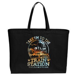 Western Coountry Take Em To The Train Station Cotton Canvas Jumbo Tote