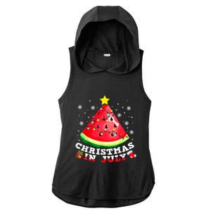 Watermelon Christmas Tree Christmas In July Summer Vacation Ladies PosiCharge Tri-Blend Wicking Draft Hoodie Tank