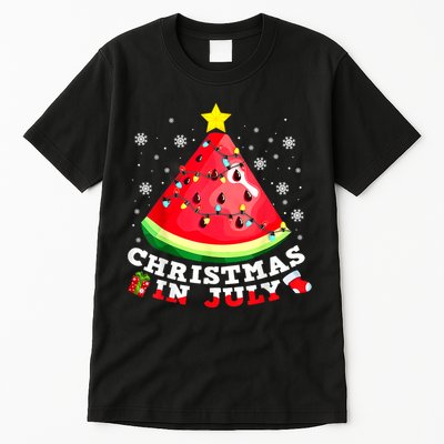 Watermelon Christmas Tree Christmas In July Summer Vacation Tall T-Shirt