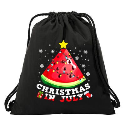 Watermelon Christmas Tree Christmas In July Summer Vacation Drawstring Bag